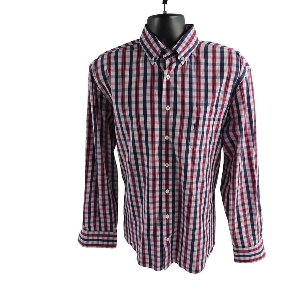 Johnnie-O Prep Performance Plaid Button Down Shirt Mens L Blue Red‎ White